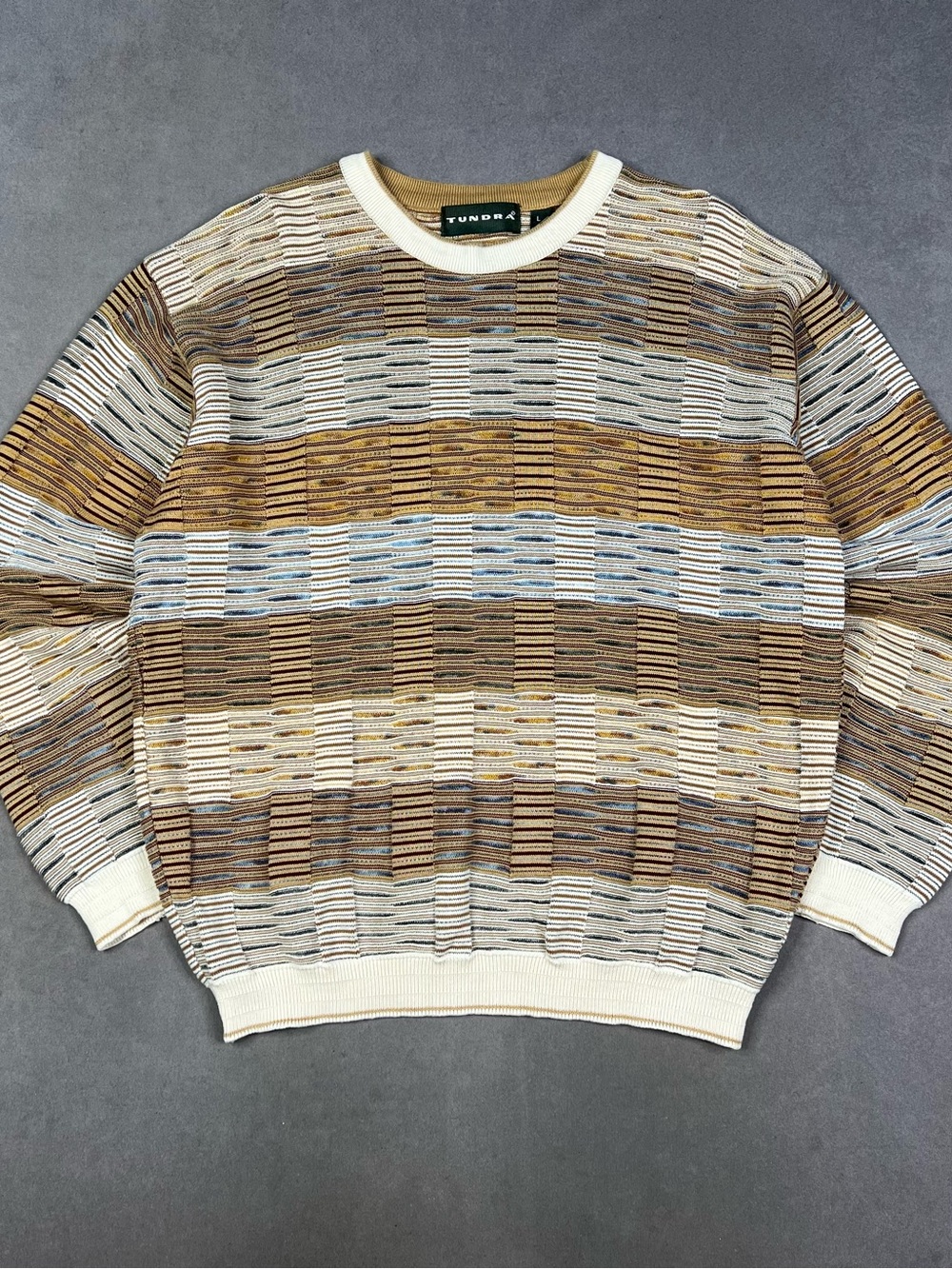 Vintage Tundra Textured Knit Men's Striped Crewneck Sweater